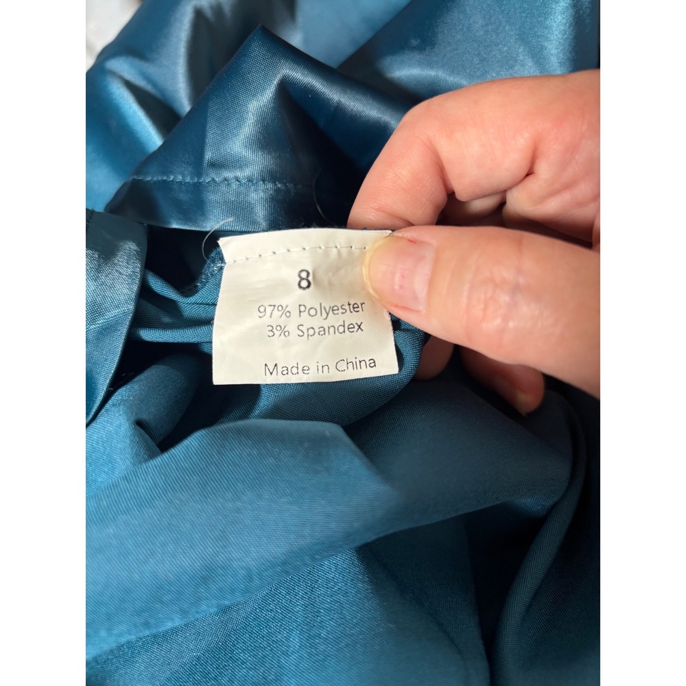 Colon Diana Teal Satin Bishop Sleeve Button Front Midi Dress Womens - Picture 16 of 16